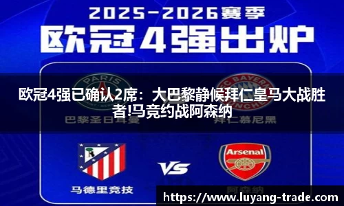 欧冠4强已确认2席：大巴黎静候拜仁皇马大战胜者!马竞约战阿森纳